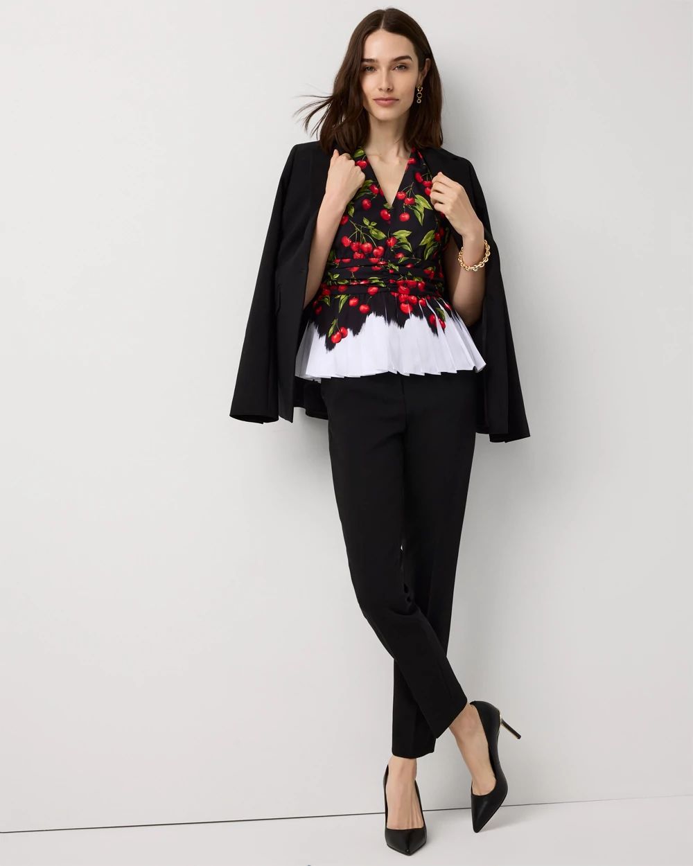 Pleated Peplum V-neck Top | White House Black Market